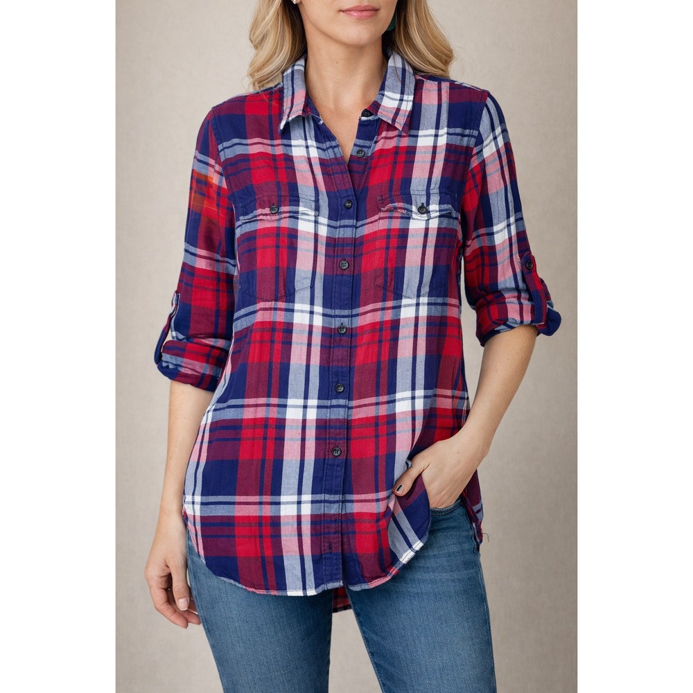 Denim & Supply Ralph Lauren Shirt Plaid Cotton Roll Tab Sleeve Casual Medium